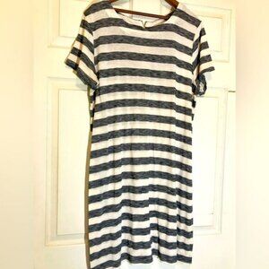 Merona knee length dress, dark gray/white striped, excellent condition, XL